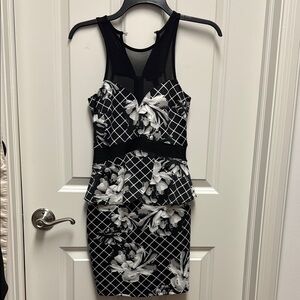 Material Girl Black and White Bodycon Mini Dress